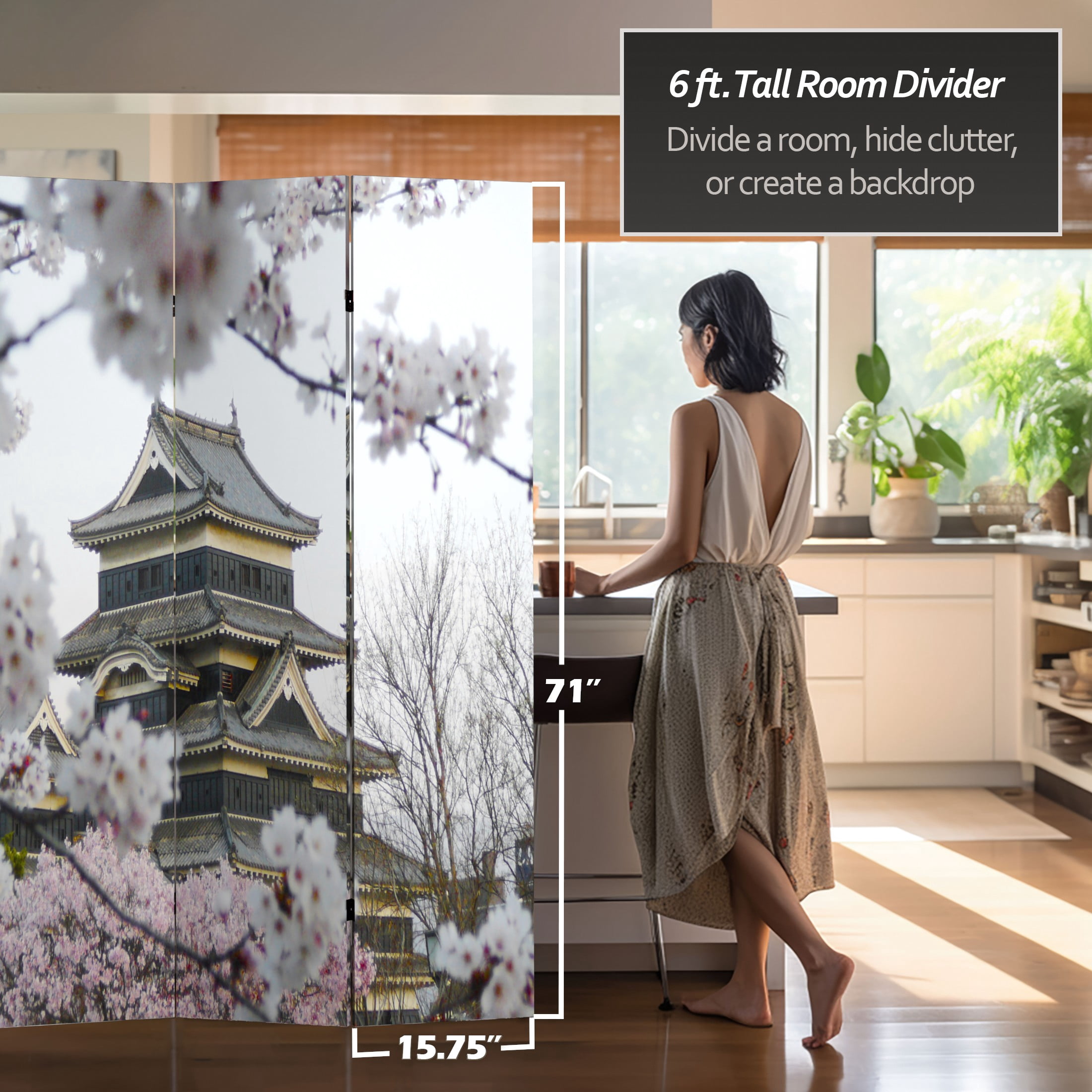 Oriental Furniture 6 ft. Tall Cherry Blossoms Room Divider - 4 Panel