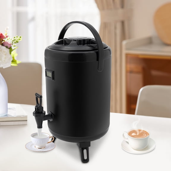 Insulated Beverage Dispenser 2.1 Gallon, Stainless Steel Hot Drink Dispenser with Electronic Thermometer, Foldable Base & Anti-Scald Faucet for Parties, Cafes, Camping (Black)