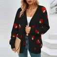 thumbnail image 2 of Sweaters for women Women's Knit Sweater Coat Long Sleeve Open Front Cardigan With Strawberry Jacquard Pattern Stylish Loose Fit Outwear For Fall Winter christmas sweater women, 2 of 6