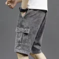 thumbnail image 4 of Pantalones cortos de mezclilla para hombre, rectos, holgados, con texto, pantalones vaqueros cortos holgados para hombre, tendencia ancha, verano 2024, oferta Xxxl, botones de corte fino, azul, 4 of 5