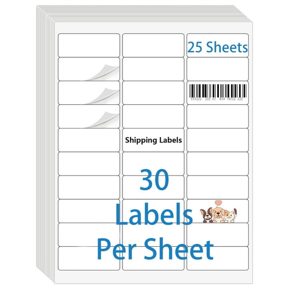 MFLABEL-25 Sheets 1" x 2 5/8" Address Shipping Labels, 2.625 x 1 Self-Adhesive Blank Mailing Labels, 30 Labels Per Sheet (30 UP), for Laser & Inkjet Printer