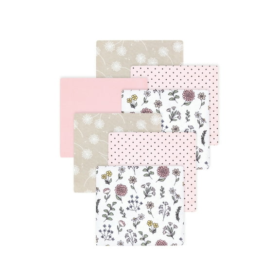 Little Treasure Hudson Baby Girls Cotton Poly Flannel Receiving Blankets Multipack, Pink Dandelion Wish, 30x30 inches