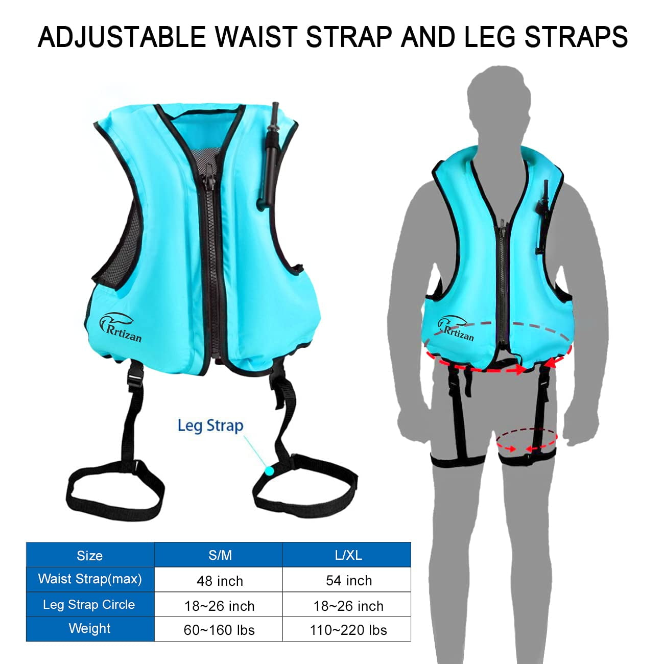 Adults Inflatable Swim Vest, Portable Snorkel Vest for Men/Women, Buoyancy Aid Jackets, Blue, L/XL
