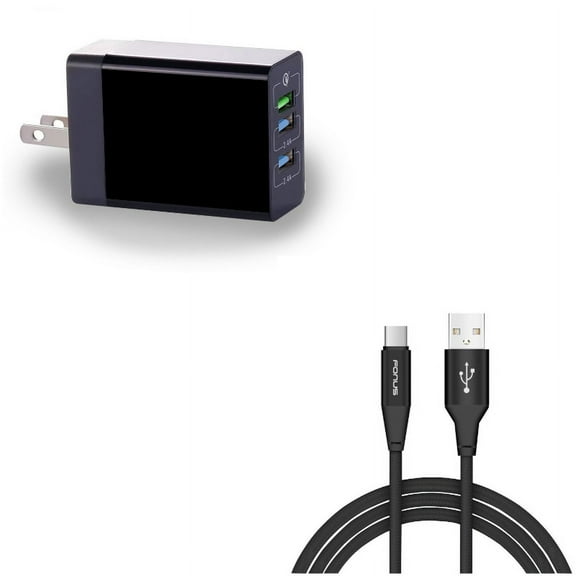 Type-C 10ft USB Cable w 34W Home Charger P1X for Acer Liquid Jade Primo - Alcatel PulseMix, 7, Idol 5S 5 4S - ASUS Zenfone V Live, ROG Phone, AR 6 5z 4 Pro - Blackberry Motion, Key2, KEYone