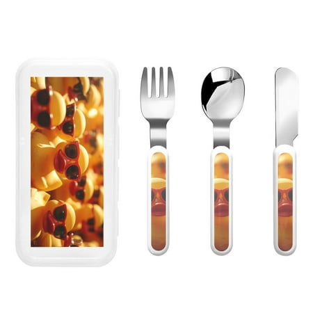 

Gaeub Sunglasses Yellow Duck Print 3-Piece Children Knife Spoon Fork Set Stainless Steel Child Flatware Set Kids Utensils Set with Case for Lunch Box (Fork Spoon Knife Combo)