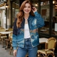 thumbnail image 2 of COEQINE Womens Cropped Bomber Jacket Zip Up Long Sleeve Motorcycle Jackets Stand Collar Cropped Bomber Coat Slouchy Shackets Sweatshirts Winter Coats, X-Large, Sea Turtle Lightning Blue, 2 of 7
