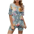 thumbnail image 2 of Ensembles pour Femmes 2 Pcs Tenues Mode Col Rond Blouse Manches Courtes Hauts Shorts Ensemble Décontracté Ensembles Assortis pour Femmes Été en Liquidation, 2 of 5