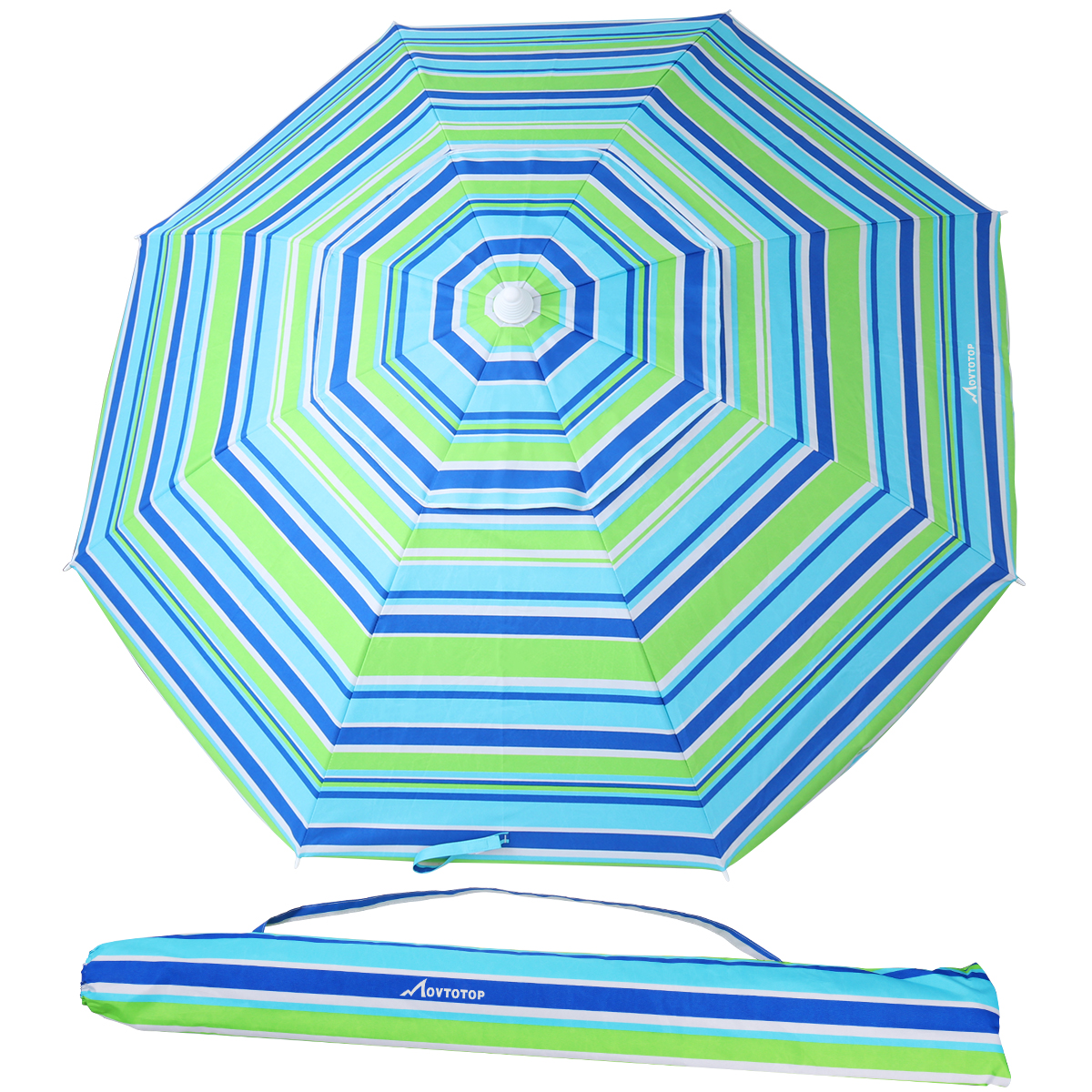 MOVTOTOP 6.5 Feet Striped Beach Umbrella UV Protection with Tilt and Telescoping Pole Adjustable Sand Umbrella with Sand Anchor and Carry Bag (Blue and Green) - image 2 of 8
