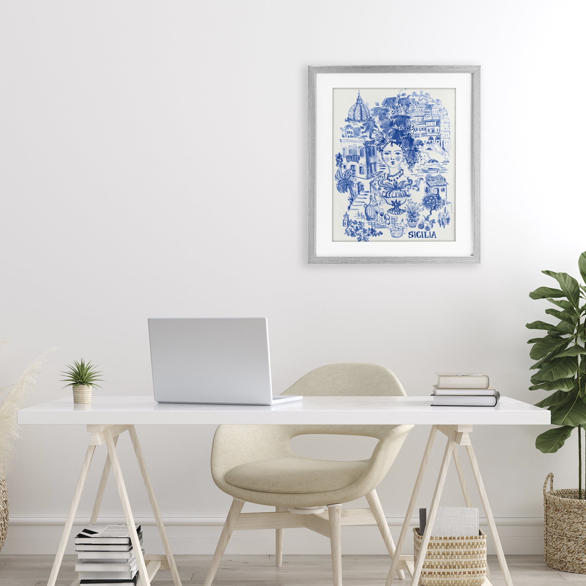 Stupell Industries Sicilia City In Blue Gray Framed Print Under Glass, design by Karolina Sato