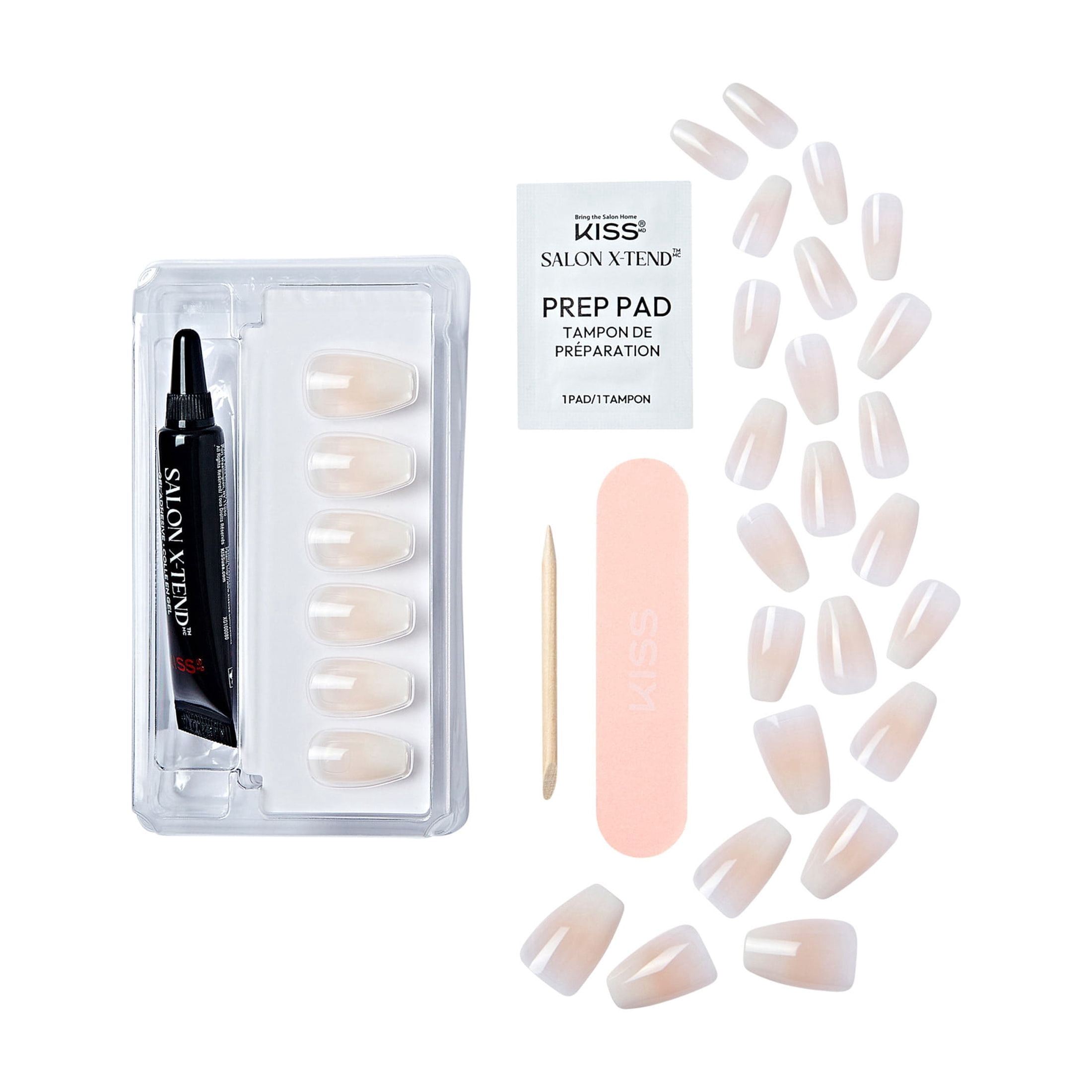KISS Salon X-tend LED Soft Gel System Press on Nails, Words, White, Medium Coffin, 30 Count