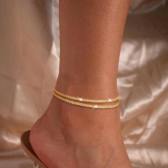 Ankle Bracelets for Women, Glitter Waterproof Adjustable Anklet for Women, 14K Gold Plated Layered Anklets, Summer Beach Anklet Jewelry for Women Gift