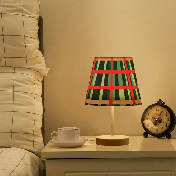 Yayeee Mini Table Lamp 10.8" Dimmable with Fabric Shade 3 Color Temperatures, Green Plaid