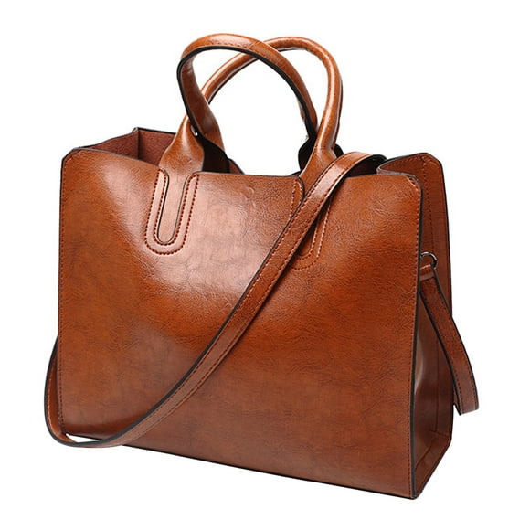 Elegant Womens Leather Handbag Zipper Closure Big Capacity Purse Bag Satchel Brown