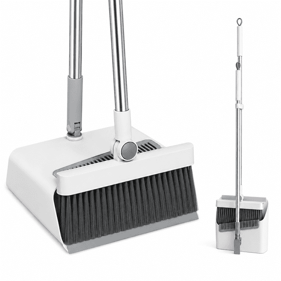 PHANCIR Broom and Dustpan Set for Home, 51" Long Handle Foldable Dustpan with Hidden Brush, Broom with Dustpan Combo Set for Home Kitchen Office