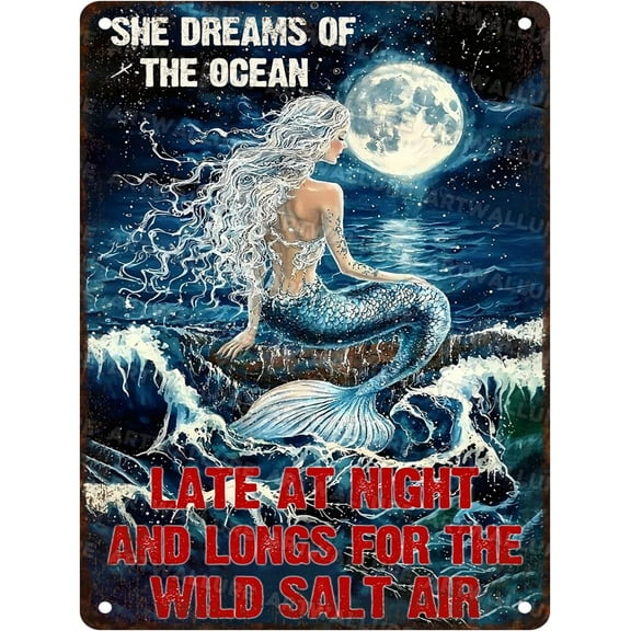 HELLOYOUNG Vintage Sign Of Course I Drink Like A Fish I'm A Mermaids Metal Sign Nautical Sea Wall Art For Girls Room Decor 8x12inch