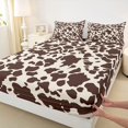 thumbnail image 3 of Manfei Retro Cow Print Fitted Sheet Full 3 Pieces,Minimalist Animal Pattern Bed Set,Beige Cream Brown,1 Fitted Sheet and 2 Pillowcases, 3 of 6