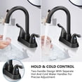 thumbnail image 2 of Matte Black Bathroom Sink Faucet, 2 Handle Bathroom Faucet 4 Inch Centerset Bathroom Faucet 3 Hole with Pop-up Drain and Supply Lines, Stainless Steel 360 Swivel Spout, Lead-Free, 2 of 7