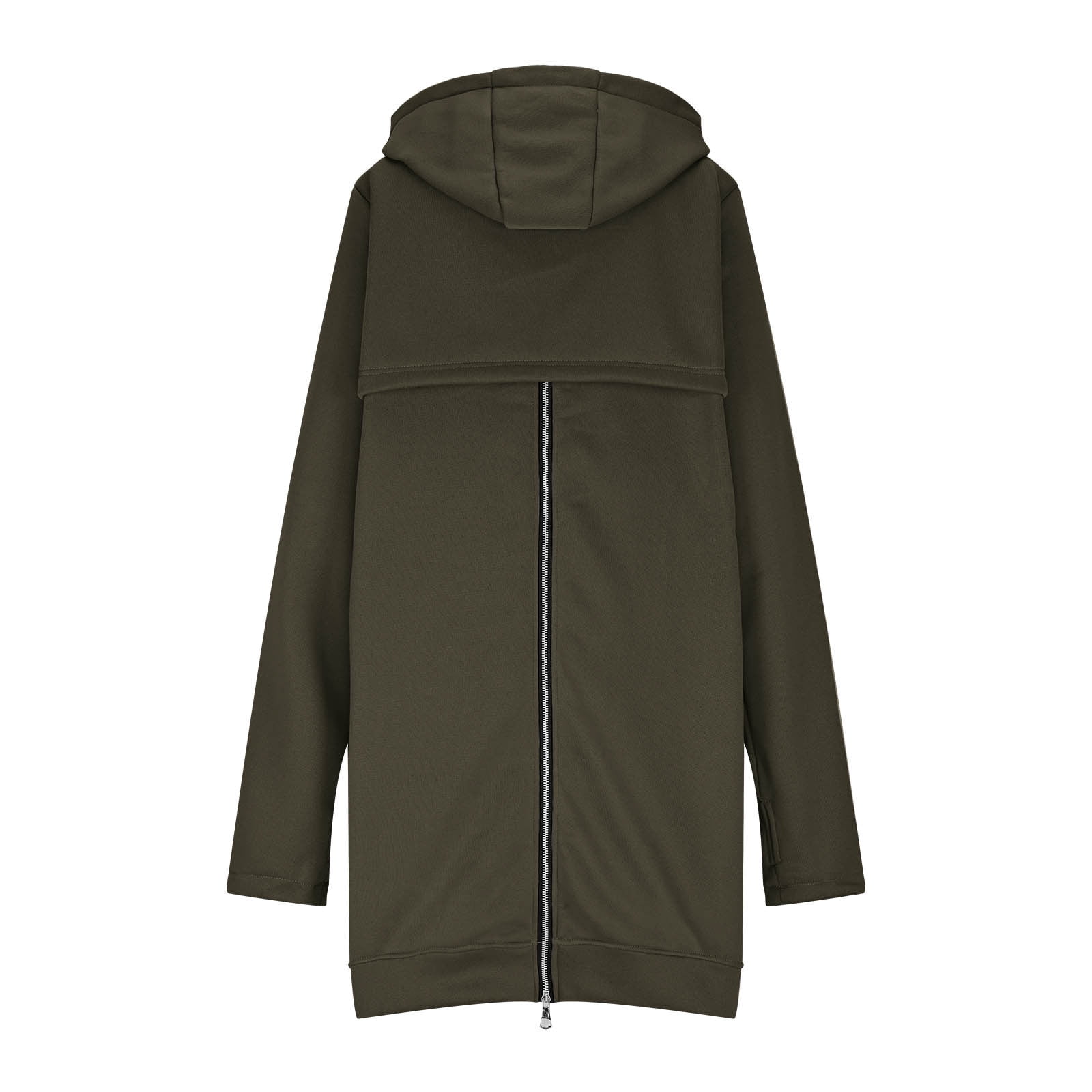 Maxi Hoodie with Thumb Holes Sevevn Women's Solid Color Jacket Fleece Casual Zipper Long Sleeve Pocket Hooded Long Sweater Army Green S