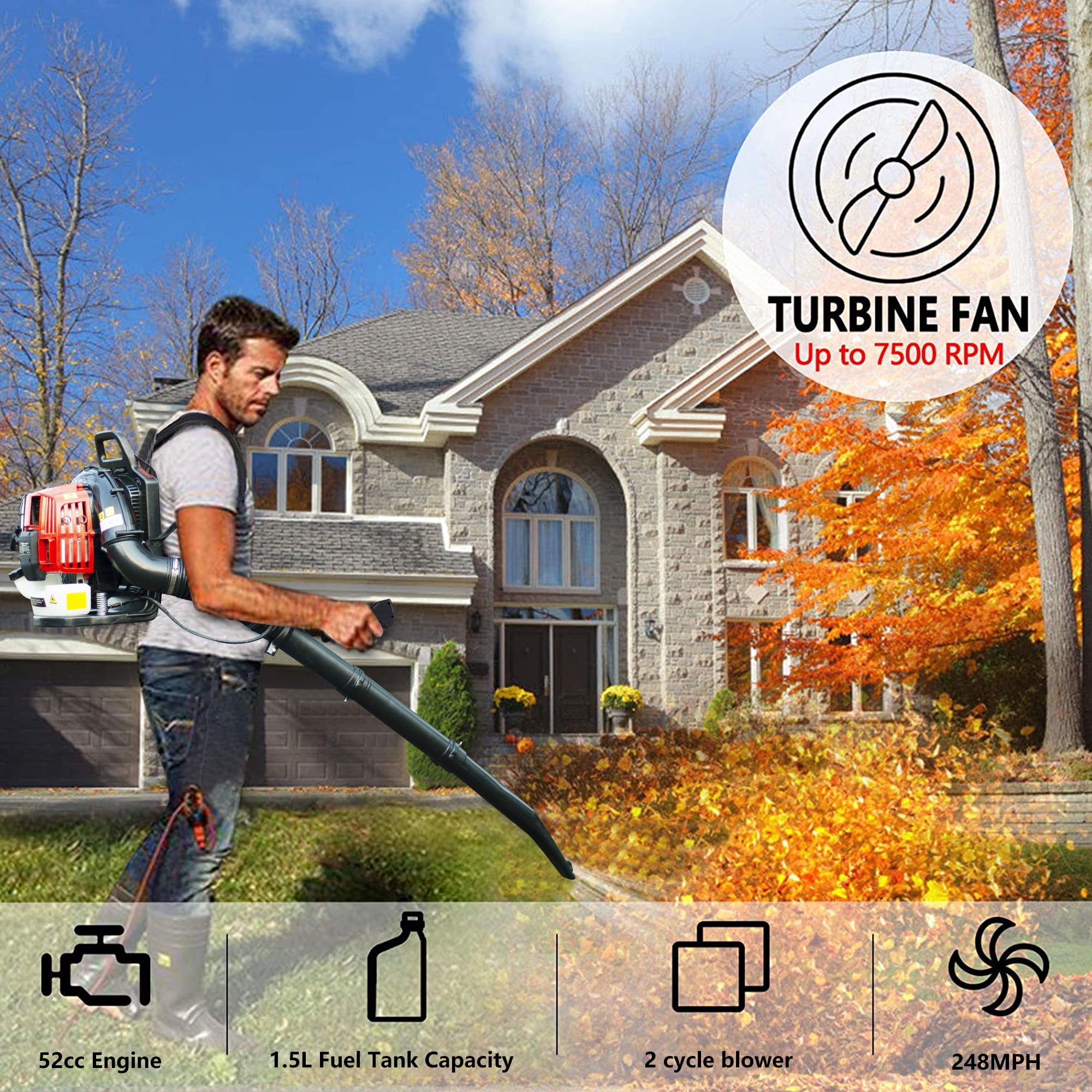 SESSLIFE Gas Leaf Blower, Cordless Backpack Leaf Blower with Extension Tube, 52cc 2-Cycle & 530CFM, Home Commercial Leaf Vacuum for Blowing Leaves/Mowed Grass/Snow Debris, EPA Passed, TE2101