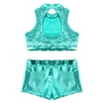 thumbnail image 5 of YONGHS Kids Girls Sequins Cutout Back Crop Top with Metallic Bottoms Set Hip Hop Street Dancing Outfits Lake_Green 12, 5 of 7