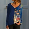 thumbnail image 2 of Mode Femme Décontractée Col en V Manches Longues Imprimé Patchwork Hauts T-Shirt Blouse, 2 of 9