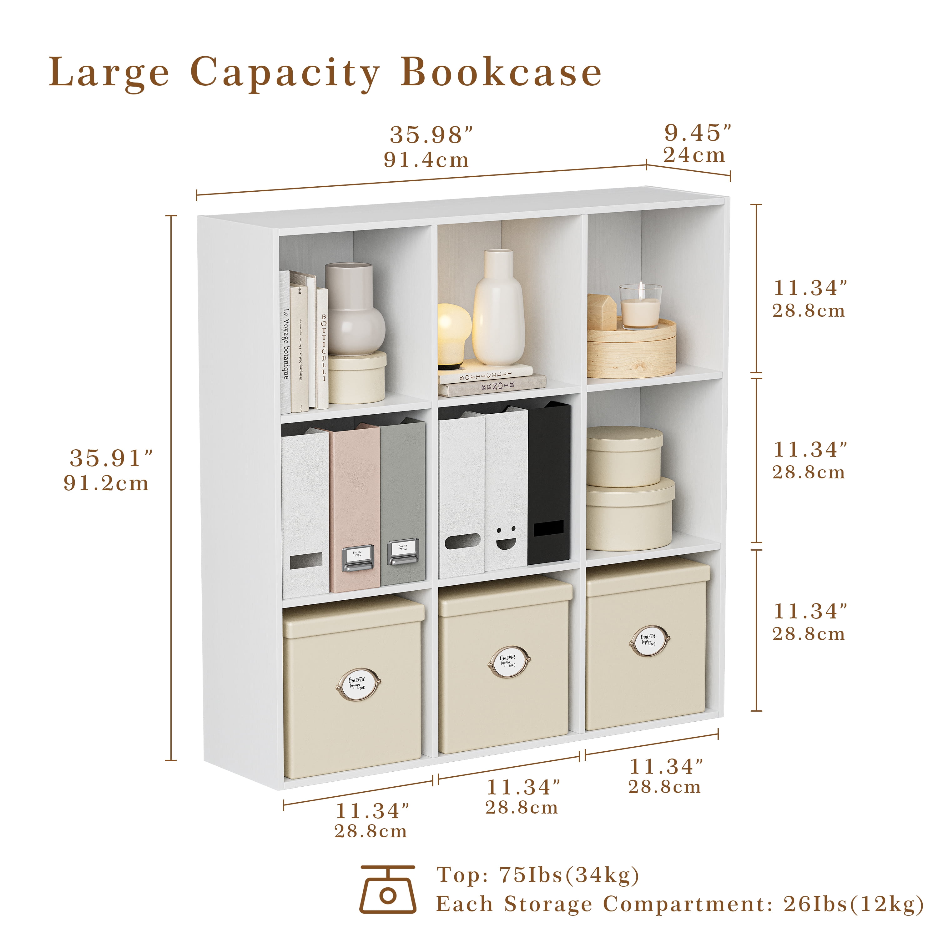 Anhdah 9 Cube Storage Organizer, Cube Bookcase Closed Back Panel Bedroom, Living Room, Home Office, Closet Bookshelves White