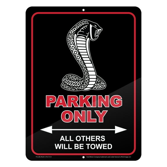 iPick Image for Ford Cobra 12" x 9" Parking Only Sign in Black Glassy Aluminum, Official Licensed