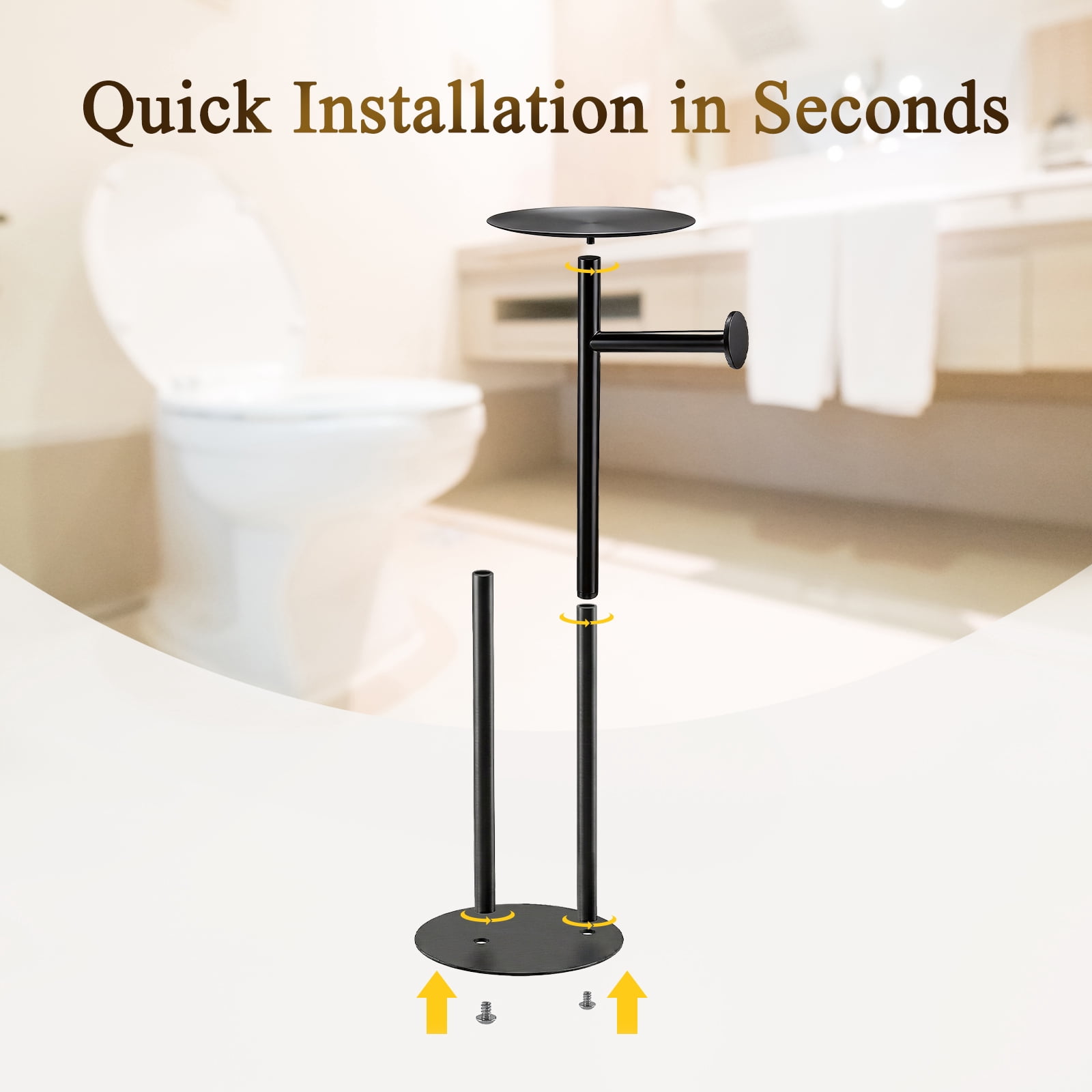 Towond Toilet Paper Holder Free Standing, 304 Stainless Steel Toilet Paper Stand for 4 Rolls with Top Storage Shelf for Phone & Small Items, Bathroom Organizers and Storage, Black