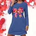 thumbnail image 2 of CHUMUD Womens Short Nightgown Long Sleeve Crew Neck Sleepwear Bow Heart Pajama Dress Loungewear Valentine's Day, 2 of 5