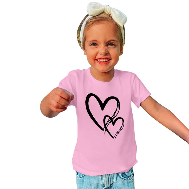 T-shirt en Coton pour Tout-Petits Garçons Filles Mode Mignon Col Rond Imprimé Saint-Valentin Manches Courtes