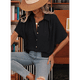 thumbnail image 5 of Blusas Casuales Clásicas de Corte Abotonado para Mujer, de Corta, Estilo Hawaiano, para Vacaciones en la Playa, Color Negro, Talla XL, 5 of 6