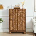 thumbnail image 4 of Wirrytor Walnut Sideboard Cabinet with 2 Doors for Hallway Entrance, Carved Wood Accent Cabinet for Living Room, Vintage Textured Decorative Credenza for Dining Room Storage, 4 of 8