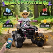 24 Volt ATV for Kids, Sunnyfree 4 Wheeler for Kids, 4WD Power Car Wheels with Remote, Bluetooth, Music, Spring Suspension, Pink