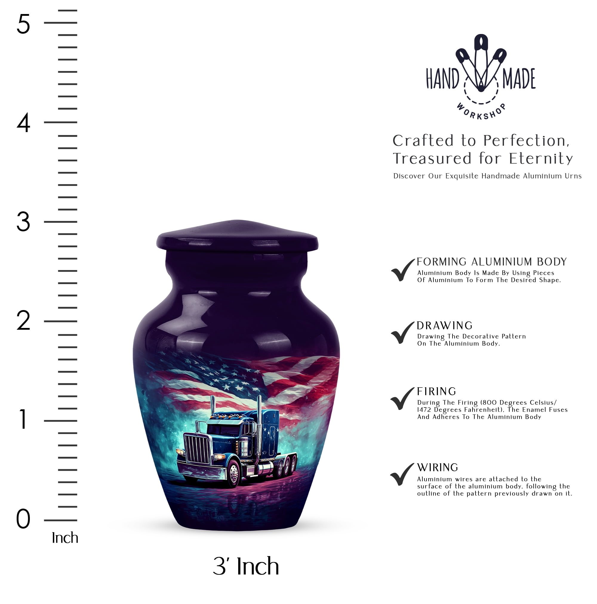 American Flag Truck Keepsake Urns Set Of 2, Small Cremation Urns For Human Ashes, Mini Urn For Ashes Adult Male, Keepsake Urn For Ash For Women, (Size, 3 Inch, 2 Pcs)