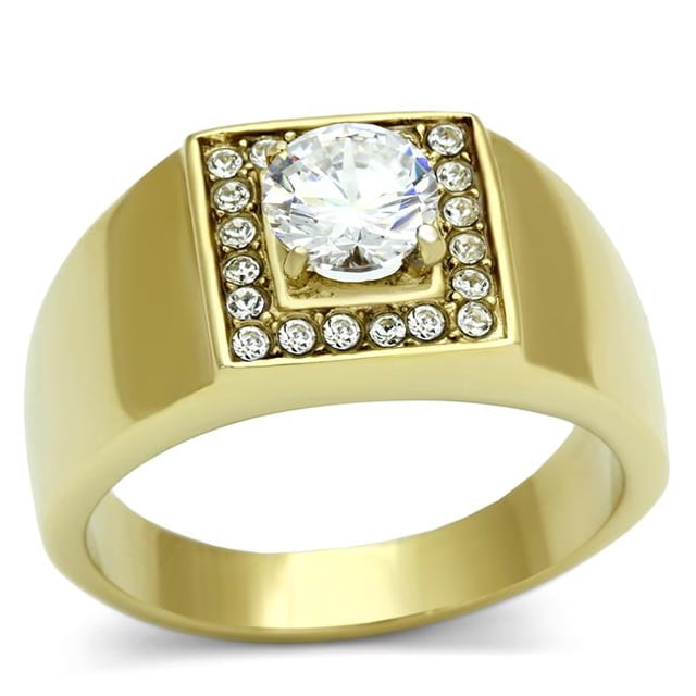 Alamode TK728-8 Men IP Gold Stainless Steel Ring with AAA Grade CZ in Clear - Size 8