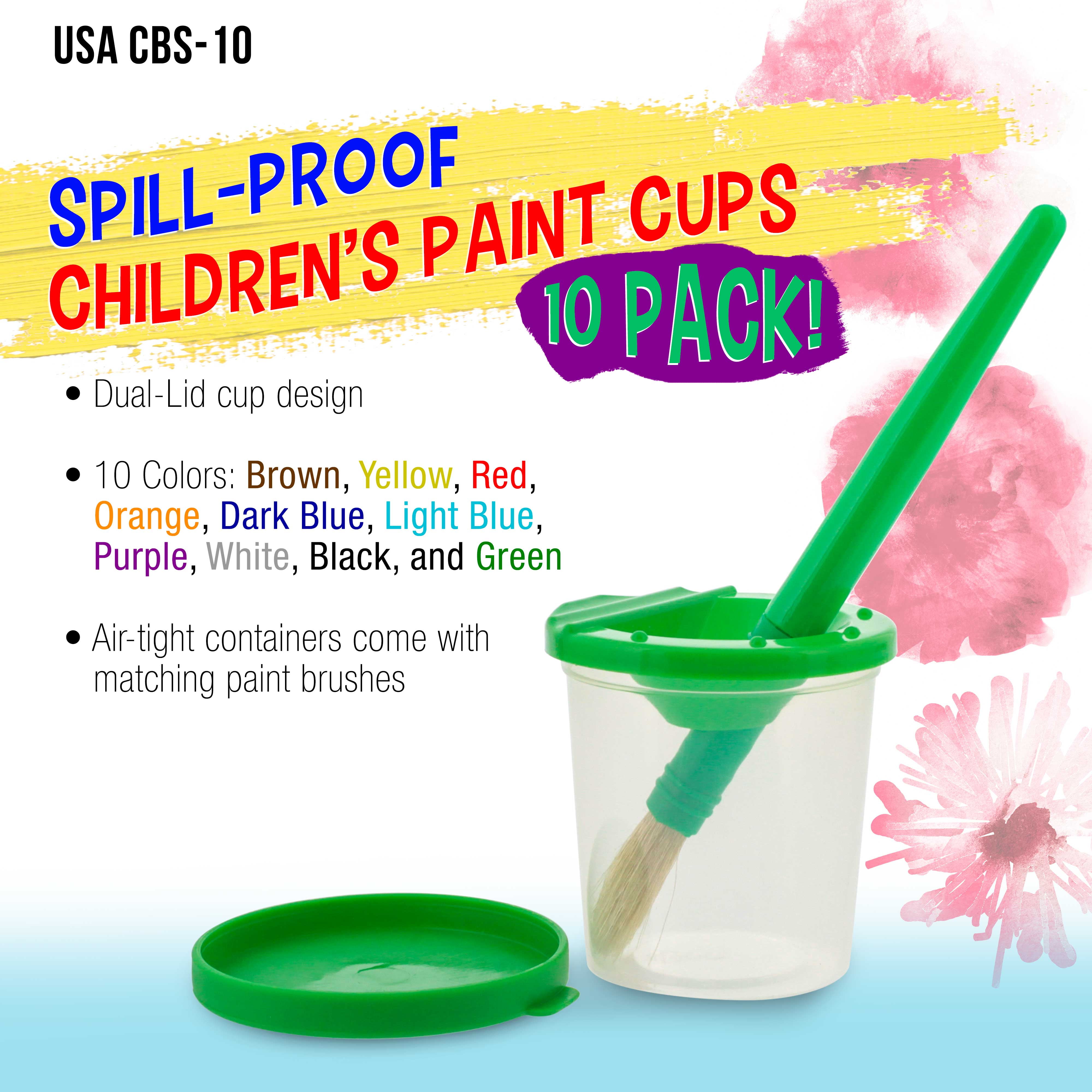 Children’s Art and Crafts Kit 5 Paint Pots and 10 Kids Paint Brushes edukit Spill Proof Paint Cups and Children’s Paint Brush Set