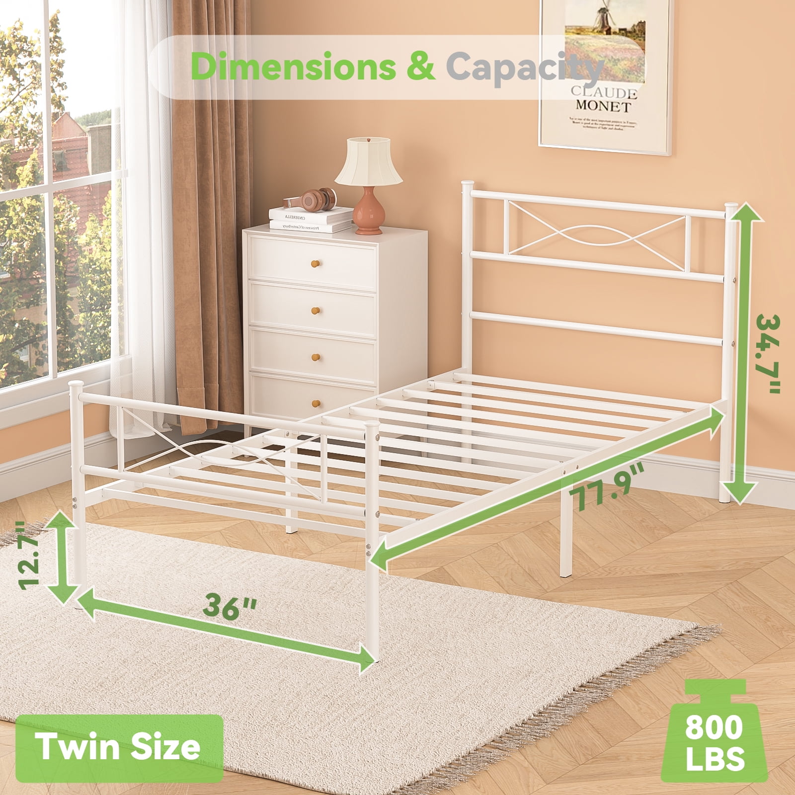 Mintazer Kids Twin Metal Platform Bed Frame with Cute Bowknot Headboard & Footboard for Boys Girls Teens, White