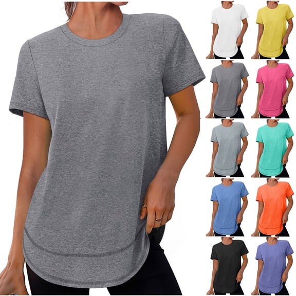 JoveMarine Women's Loose Fit Short Sleeve T-Shirt Solid Color Round Neck Pullover Casual Top for Daily Wear Spring/Summer Black L