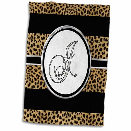 Cheetah Bath - 3dRose Elegant Cheetah Animal Print Monogram Letter J - Towel, 15 by 22-inch
