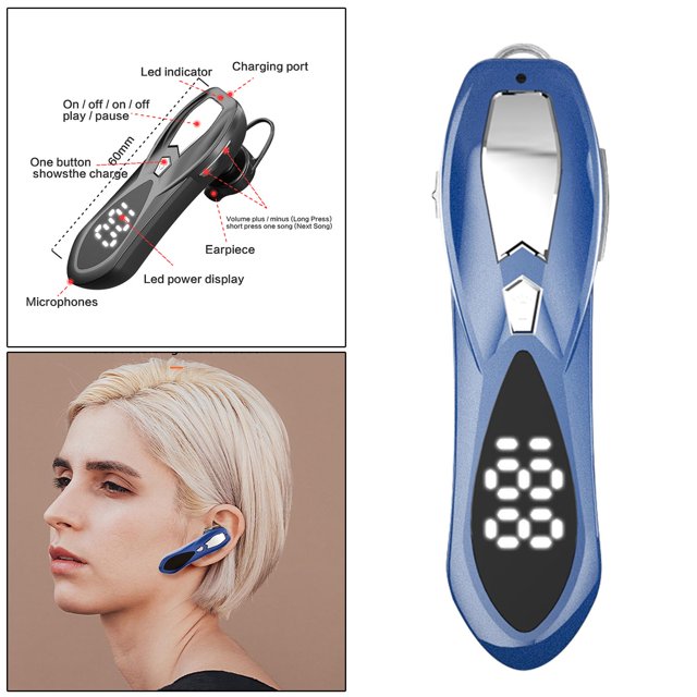 Auricular Bluetooth, V5.1 Auricular Bluetooth manos inalámbrico con micrófono Auriculares ergonómicos con cancelación de ruido para computadora Azul