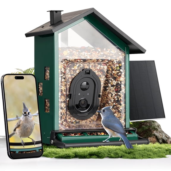 TT Nature Smart Bird Feeder with Camera, Solar Powered Squirrel Proof Outdoor Bird Watching, AI Species Identification, 3.2L, Green