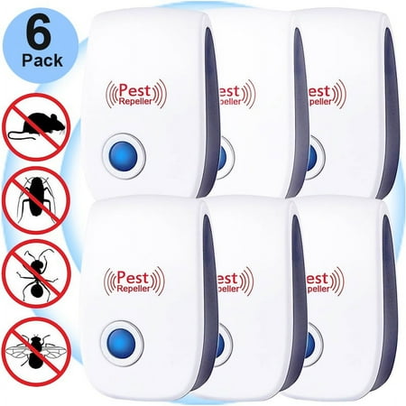 Ultrasonic Pest Repeller - 6 Pack Electronic Pest Repellent Plug-in Indoor Pest Control for Insect, Rodent, Mosquito, Ant, Bug, Mice Repellent for House, Garage, Warehouse, Office - Safe for Pets