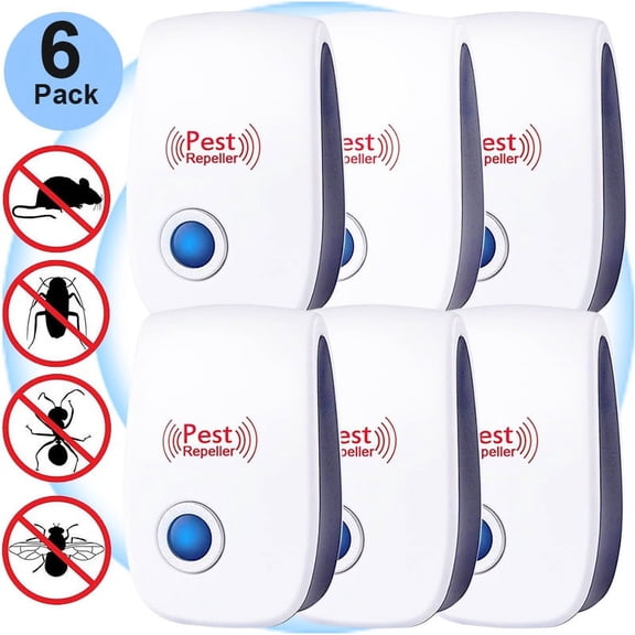 Ultrasonic Pest Repeller - 6 Pack Electronic Pest Repellent Plug-in Indoor Pest Control for Insect, Rodent, Mosquito, Ant, Bug, Mice Repellent for House, Garage, Warehouse, Office - Safe for Pets