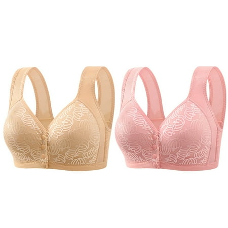 Weikingp Bras for Women  2 Bras for Older Women Front Closure Bras Bra No Underwire Plus Size Front Button Bra Everyday Bra Bralettes for Women Plus Size Lingerie Clearance Yellow D