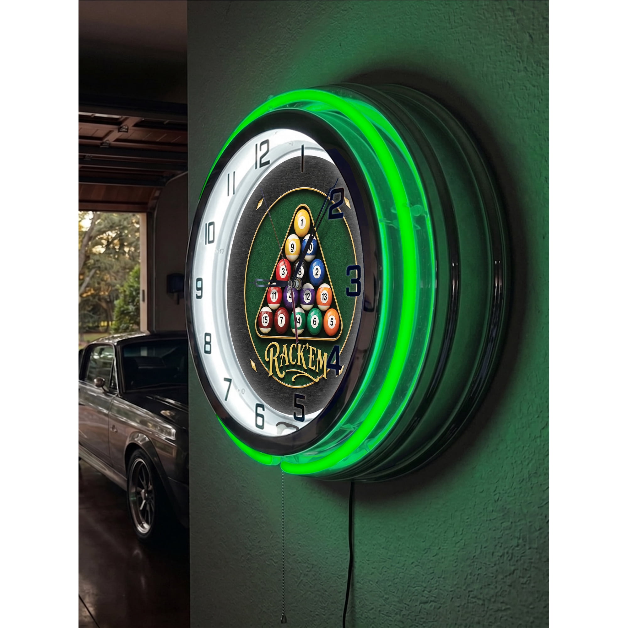 Rack Em 19 Double Neon Wall Clock