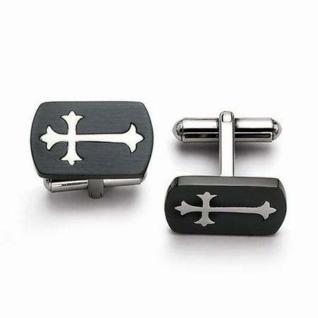 Stainless Steel Black Plated w/ Polished Cross Cuff Links