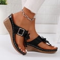 thumbnail image 3 of Wedge Sandals for Women Retro Flower Platform Flip Flops Buckle Strap Slip on Slides Summer Heels Beach Shoes Orthopedic Slippers Black Size 8.5, 3 of 6