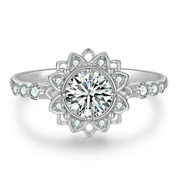 Sunflower Shape Diamond Ring, Halo Wedding Ring, Floral Cluster Diamond Ring, Bezel and Prong Setting Ring, 925 Sterling Silver 2.5 Ct Simulated Diamond
