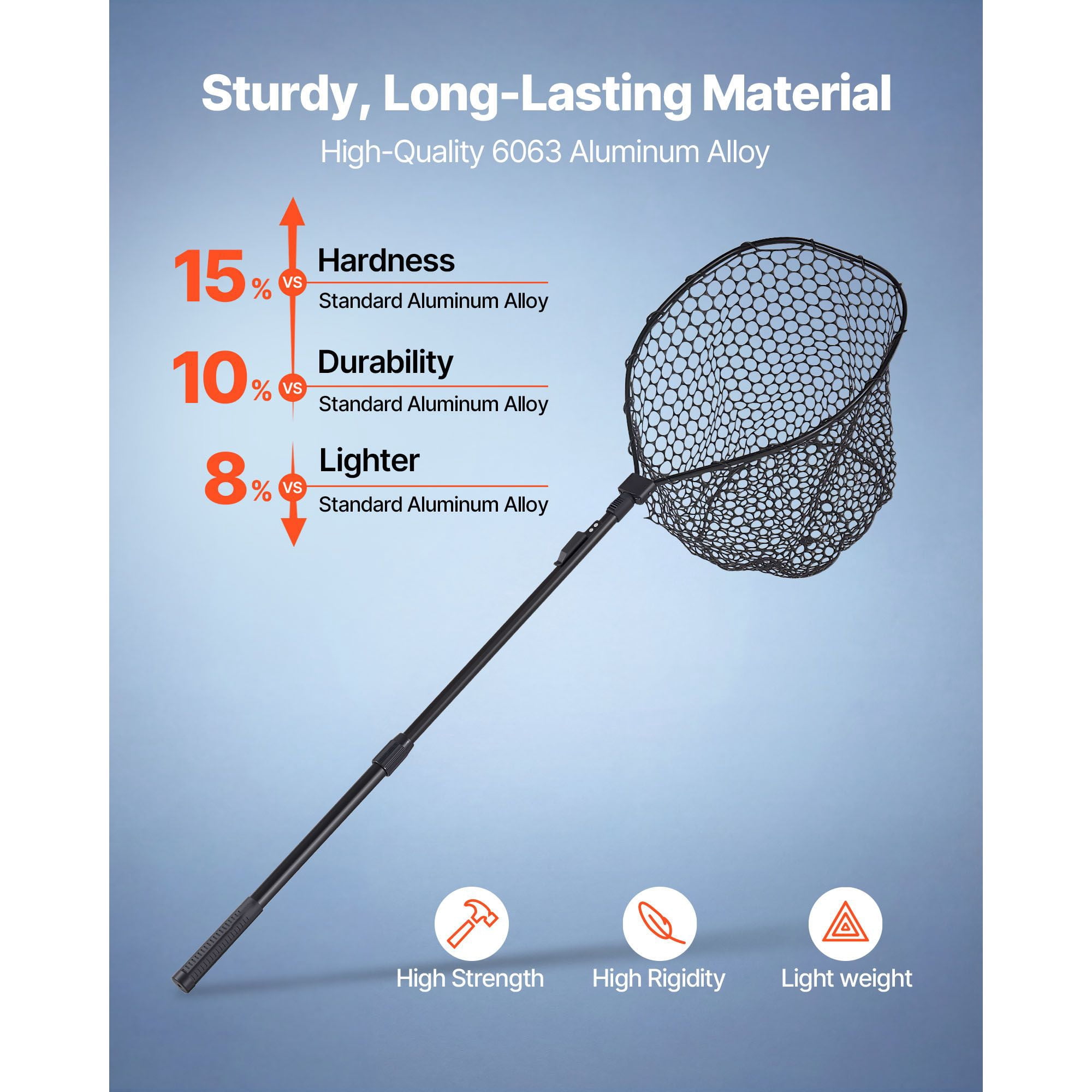 Fishing Net, Foldable Landing Nets with Telescopic Handle, Portable Lightweight and Stronger 6063 Aluminum Fish Gear, Soft Silicone Fish-Friendly Mesh, for Kayak, Boat, Bank, Pond, Gifts for Men
