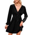 thumbnail image 2 of Women's Christmas Casual Wrap Flared Midi Dresses Wedding GuestTea Dresses A-Line Swing V-Neck Long Sleeve Waistband Dresses, 2 of 9